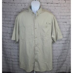 Columbia PFG Men's Shirt XL Button Up Vented Nylon Omni Shade Tan Beige EUC